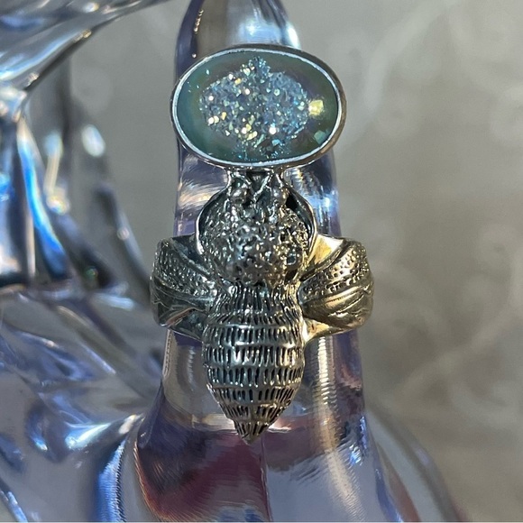 Designer AKR Sterling Silver 925 Druzy Quartz Bumble Bee Ring. Size 6.5 - Picture 11 of 11